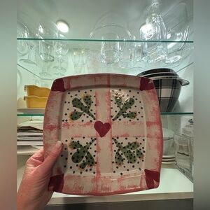 Stephen Kilborn Pottery Taos Pink Cactus Hearts Square Platter Signed Tray 11”